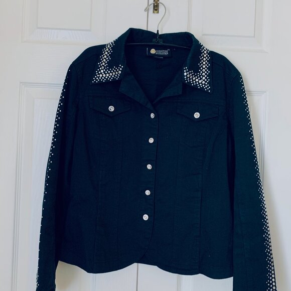 CHRISTINE ALEXANDER Jean Black Jacket Top Rhinestones and Flat Rivets SZ L
